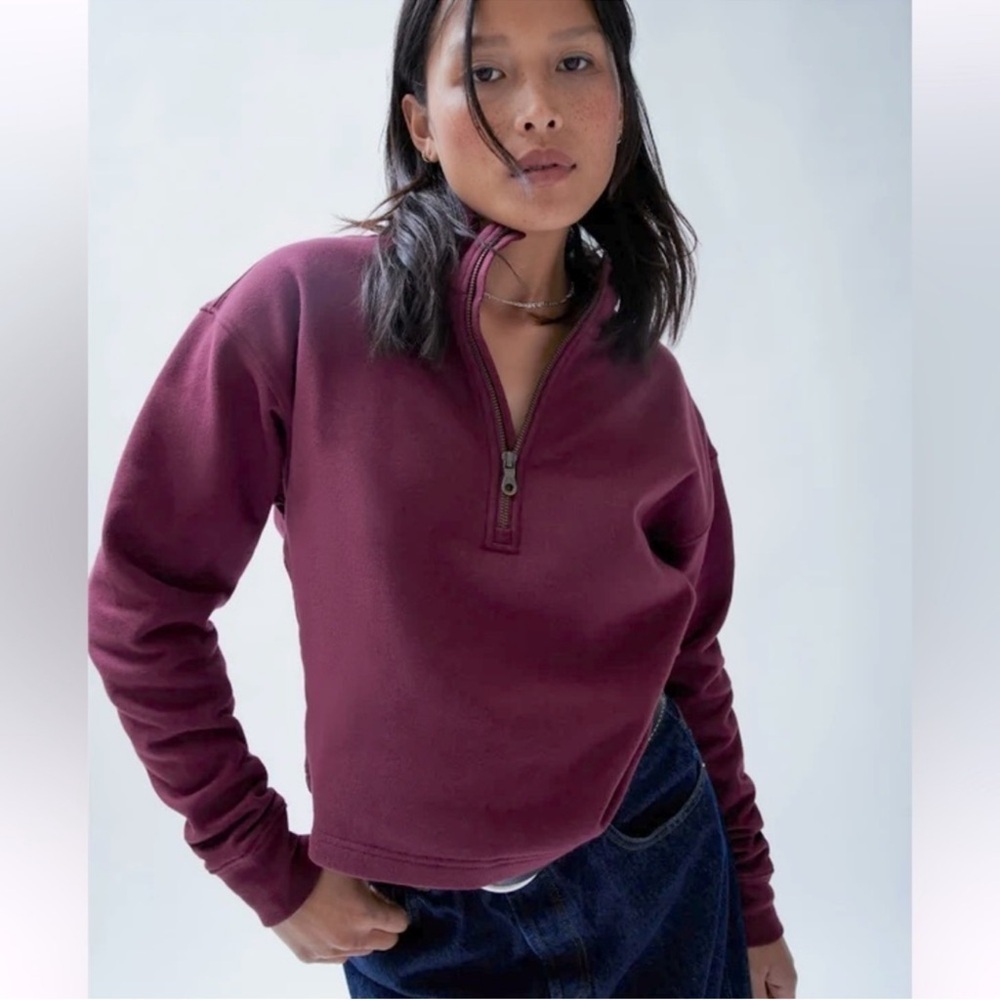 Girlfriend Collective Wine Red Micro Fleece Half Zip Sweatshirt Sweater Small